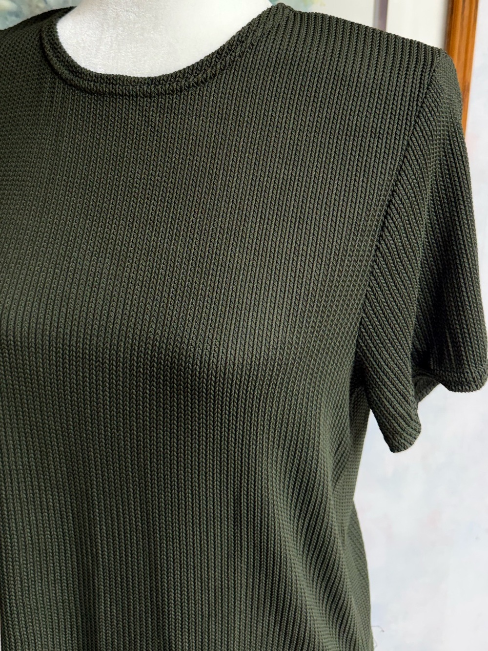 Dress Barn Forrest Green Career Layering Short Sleeve Top, Stretchy, Like New